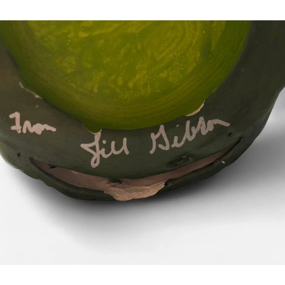 Jill Gibson 2004 Signed Ceramic‎ Birdhouse Tea Light Holder Heart Ivy Folk Art